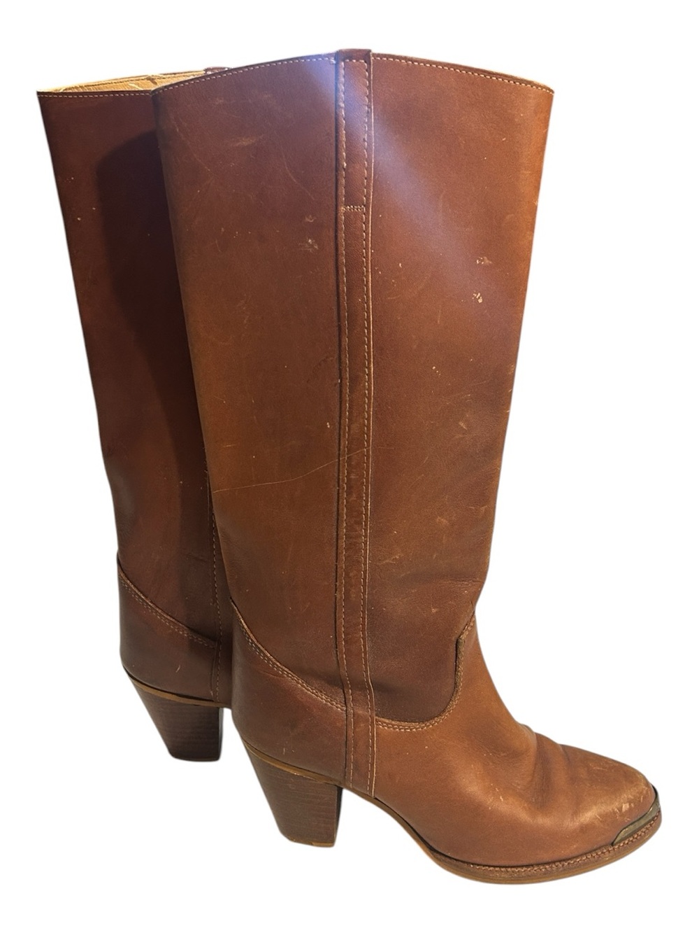 Vintage Zodiac USA Brown Leather Mid-Calf Western Boots Women’s 7.5M Metal Toe